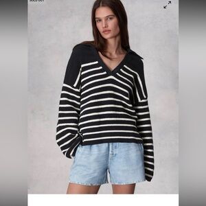 NWOT RAG AND BONE Jen Black and white  Striped V-Neck Sweater